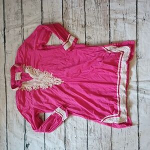 Gallabia Urban Kaftan Pink White Cotton Tunic Top S